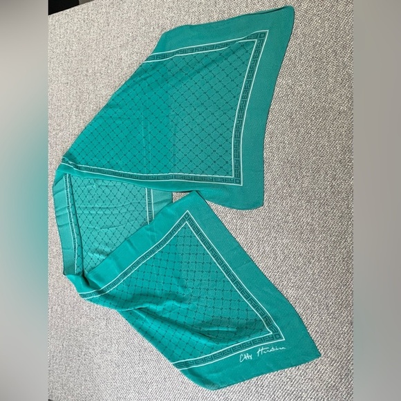 Effy Hematian Sheer Scarf Teal Turquoise Sheer Signature 18.5 x 58 - Picture 16 of 16